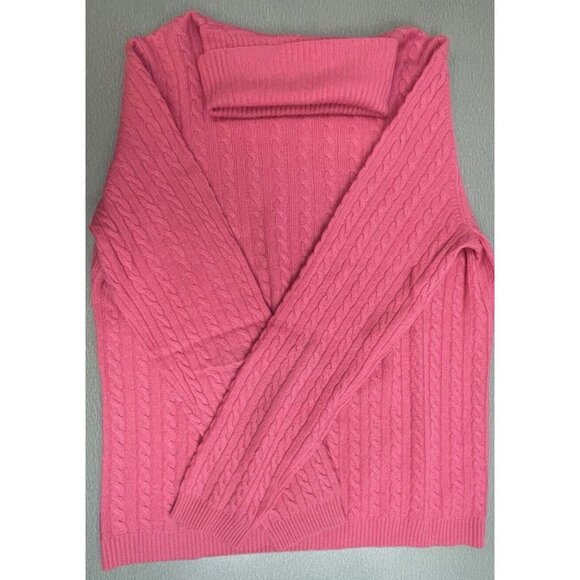 CHARTER CLUB  2 Ply 100% Cashmere Cable Knit Sweater Turtleneck Pink Size Medium - Picture 10 of 14